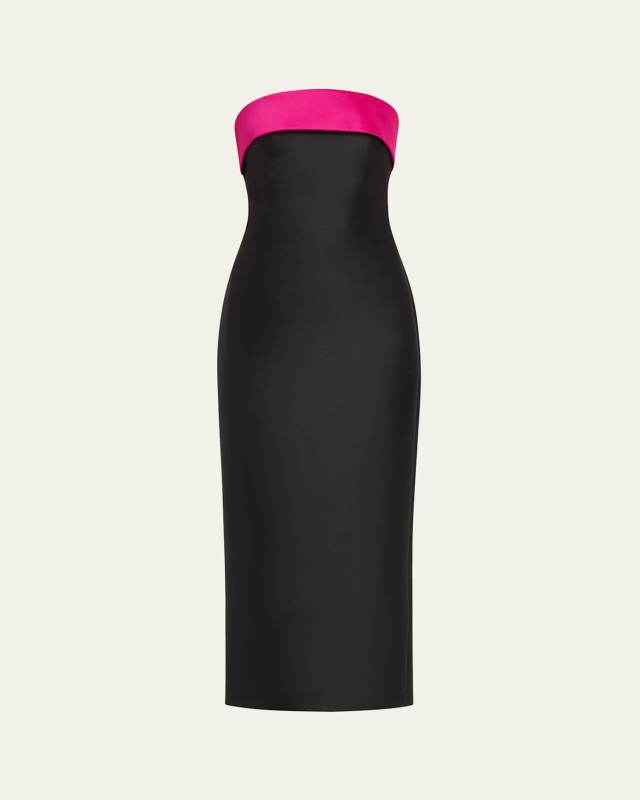 Strapless Two-Tone Bow Midi Dress